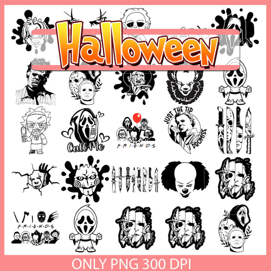 Horror characters black white bundle png, horror characters​ png