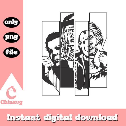 Horror characters collage outline png, horror characters outline png