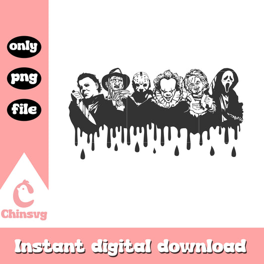 Horror characters collage splatter outline png, horror outline png