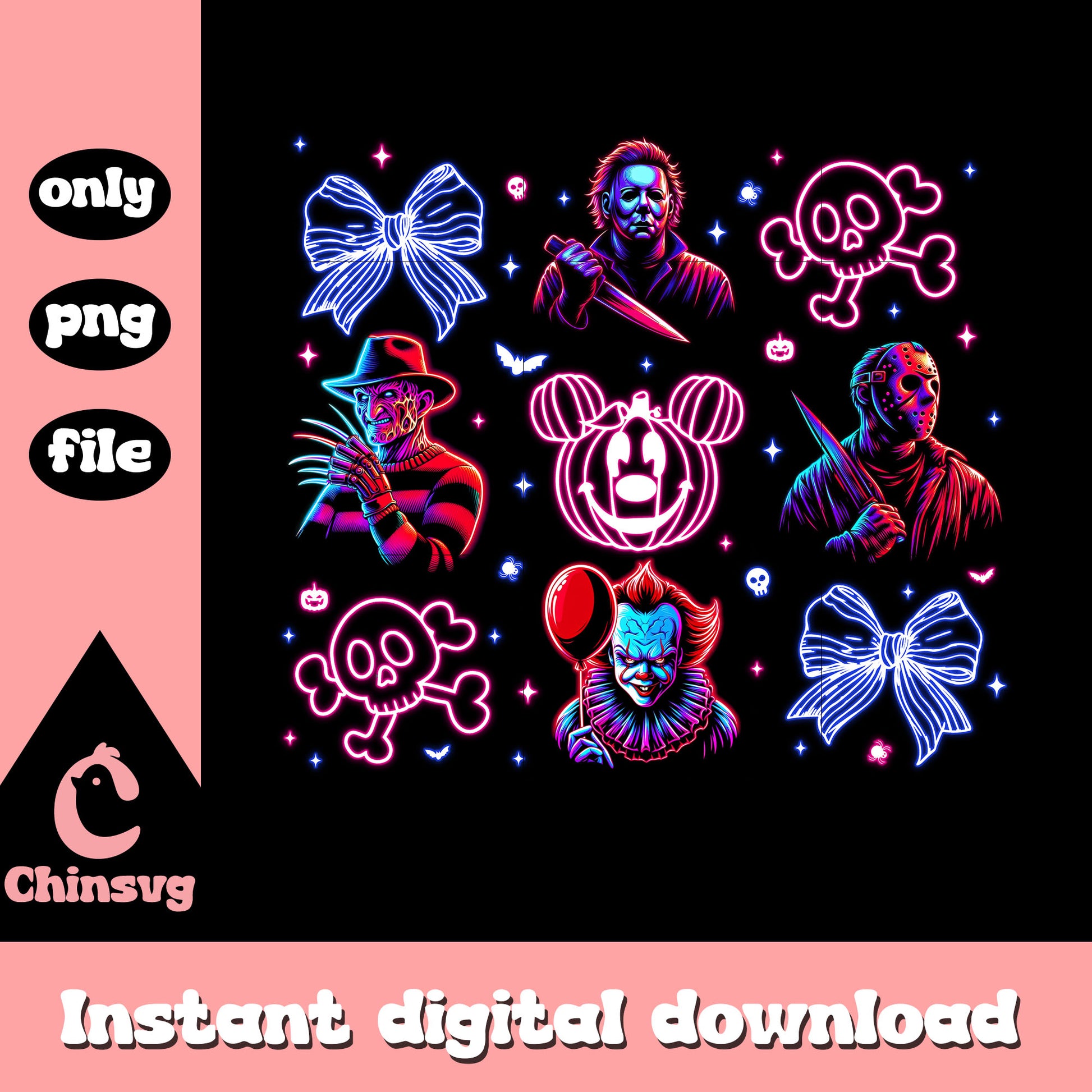 Horror characters disney mickey coquette halloween neon png, halloween png