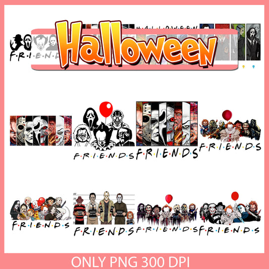 Horror characters face friends bundle png, halloween horror movies​ png