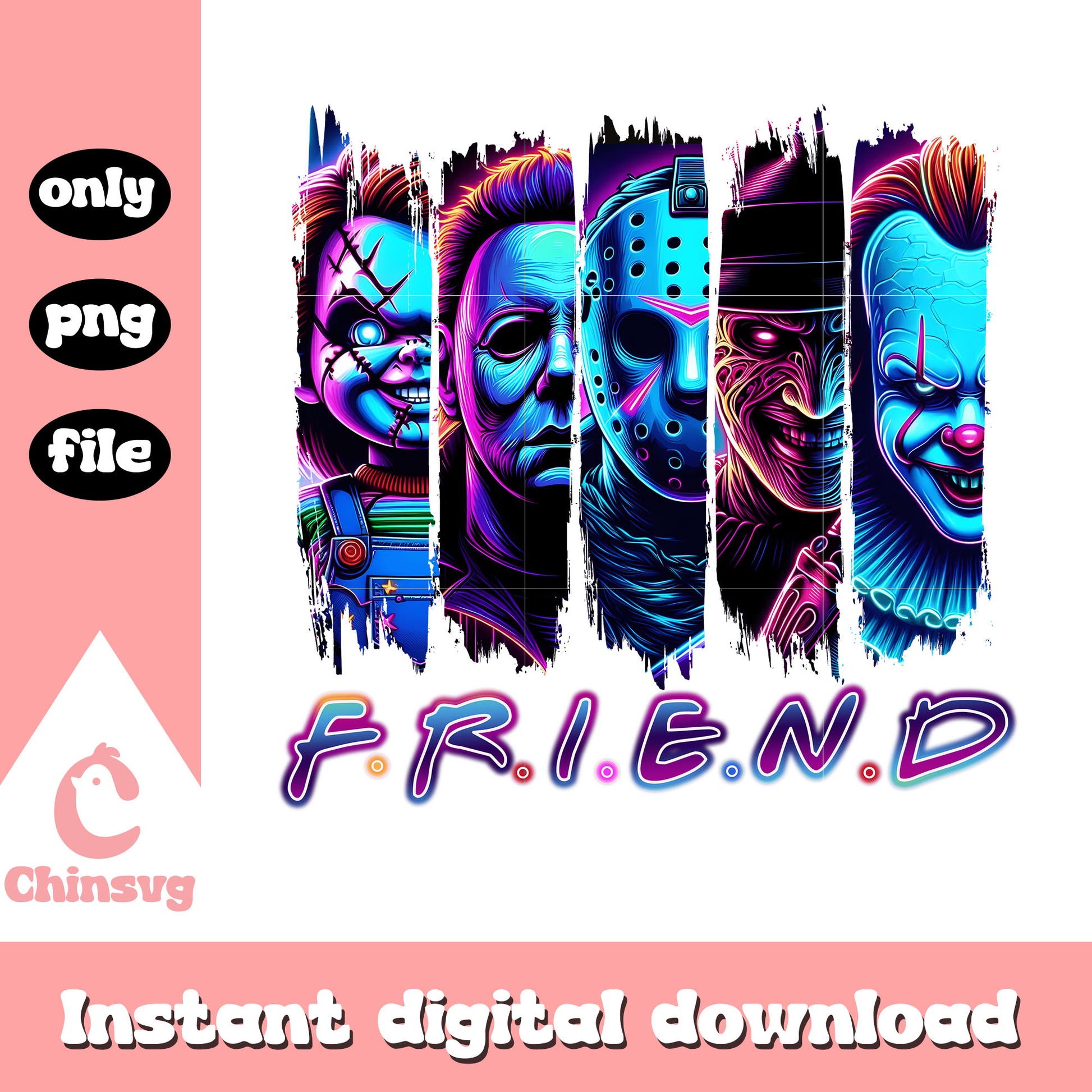 Horror characters face friends halloween collage picture png, halloween decor png