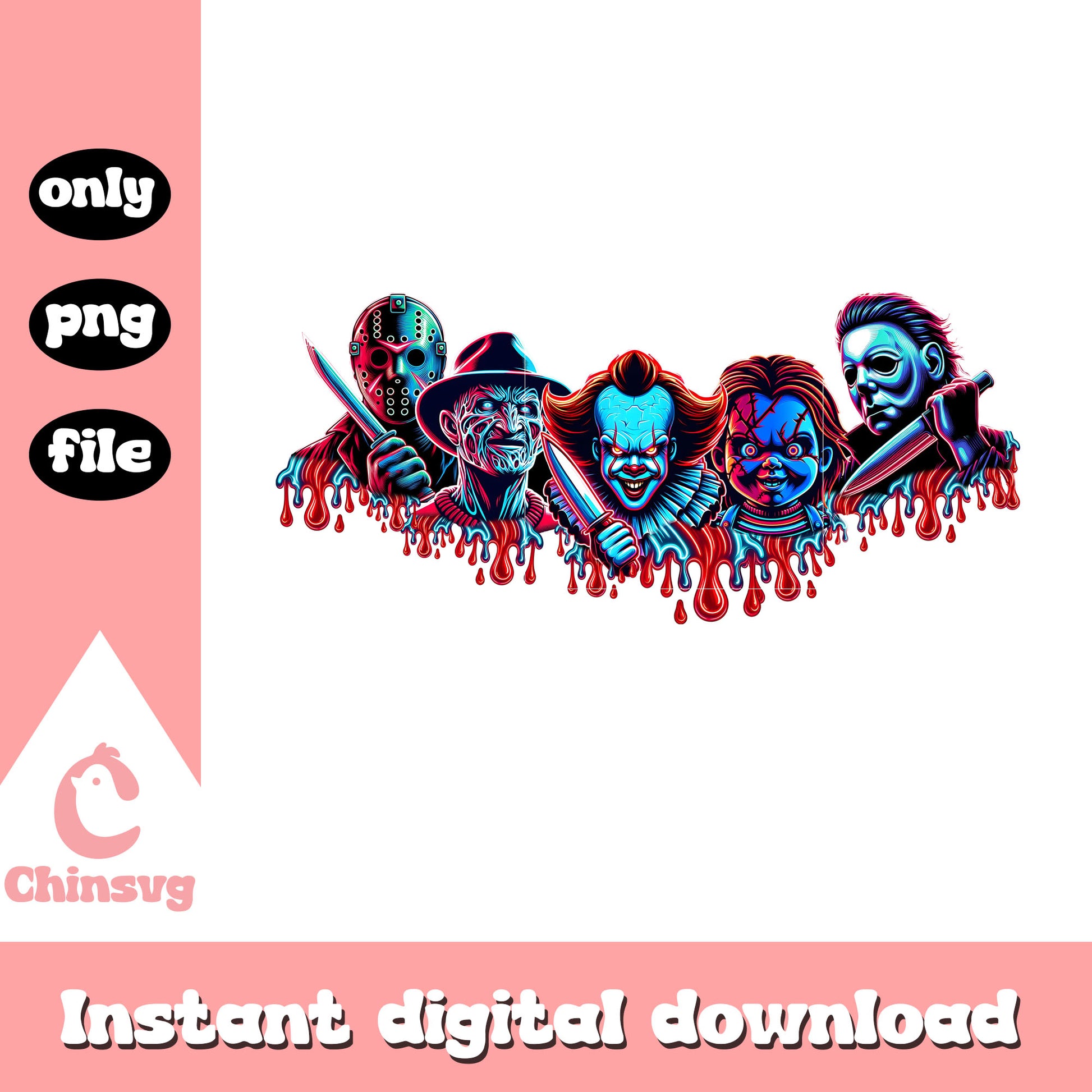 Horror characters face halloween blood design png, spooky characters png