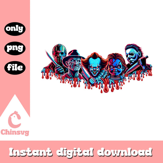 Horror characters face halloween blood design png, spooky characters png