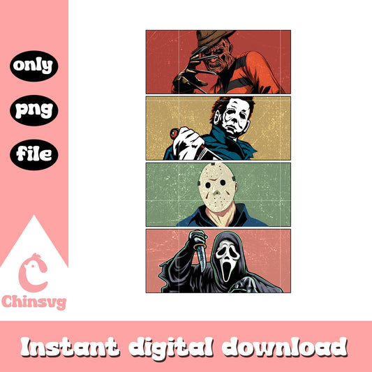 Horror characters film collage picture design png, film horror png