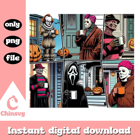 Horror characters frame wait halloween png, horror characters png