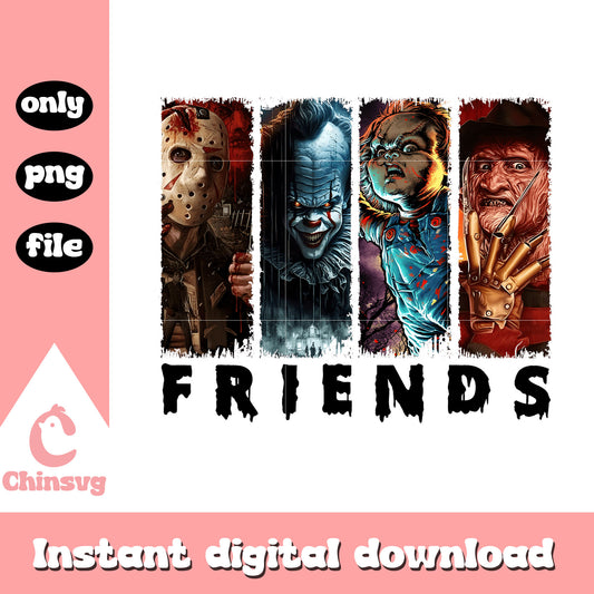 Horror characters friends halloween design png, happy halloween png