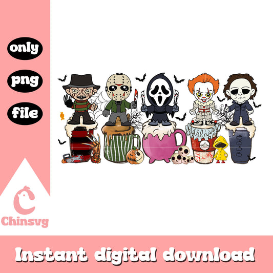 Horror characters halloween design png, horror halloween png