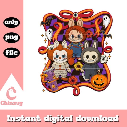 Horror characters halloween labubu bow png, halloween png