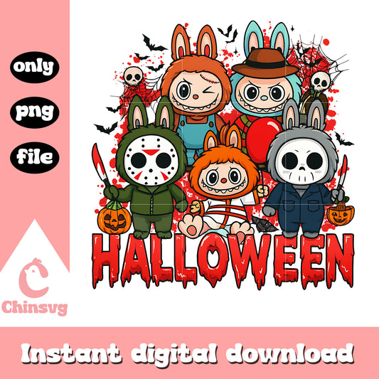 Horror characters halloween labubu design png, happy halloween png