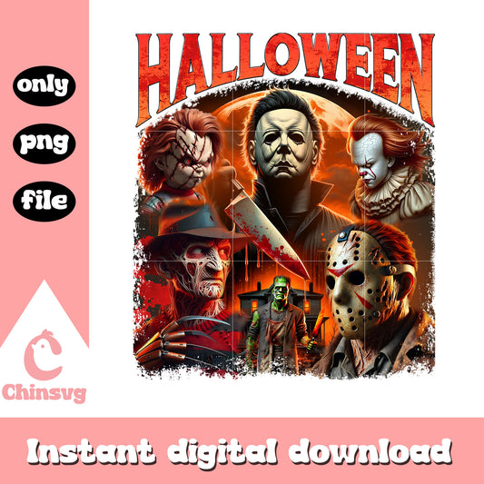 Horror characters halloween portrait collage poster png, halloween png