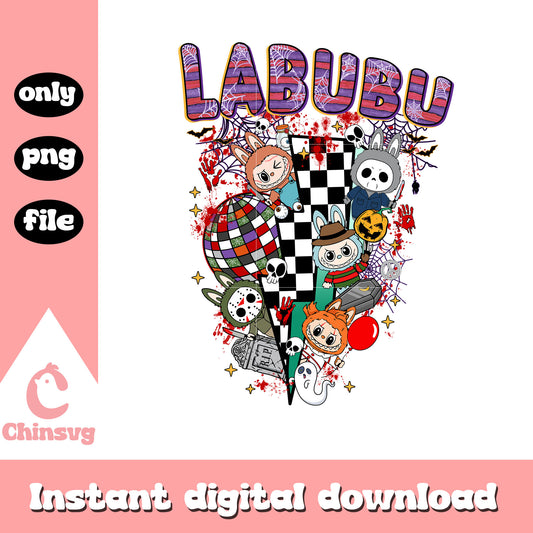 Horror characters labubu halloween png, trick or treat halloween png
