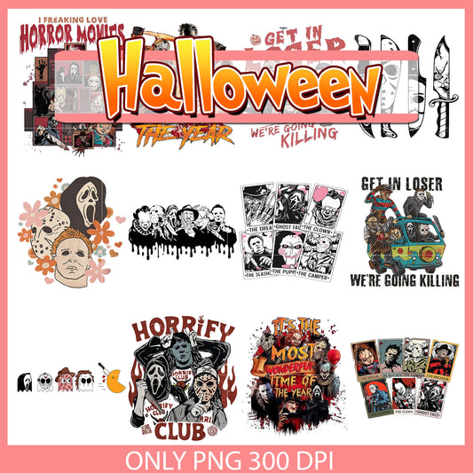 Horror characters movies halloween bundle png, halloween horror nights 2025​ png