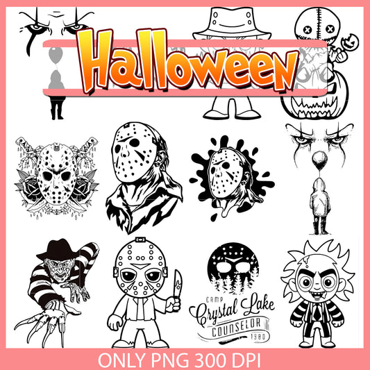 Horror characters outline design bundle png, face of horror​ png
