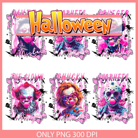 Horror characters pink halloween bundle png, horror characters​ png