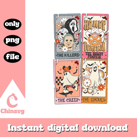Horror characters retro tarot card png, horror tarot card png
