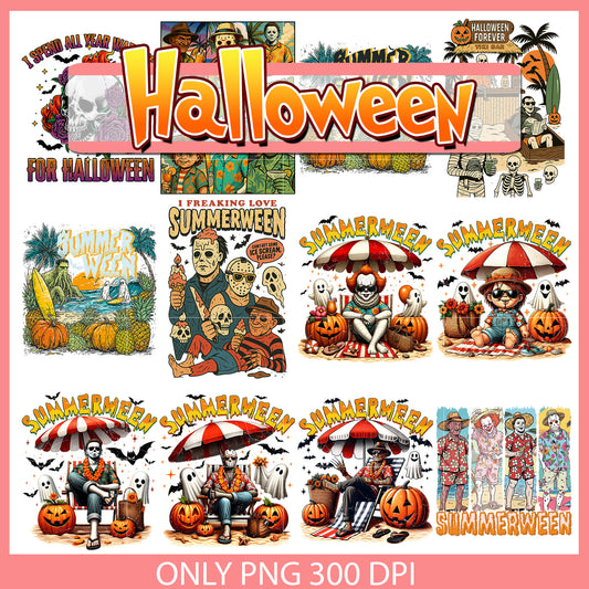Horror characters summerween design bundle png, summerween​ png