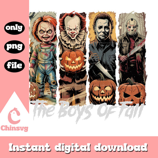 Horror characters the boys of fall design png, trick or treat png
