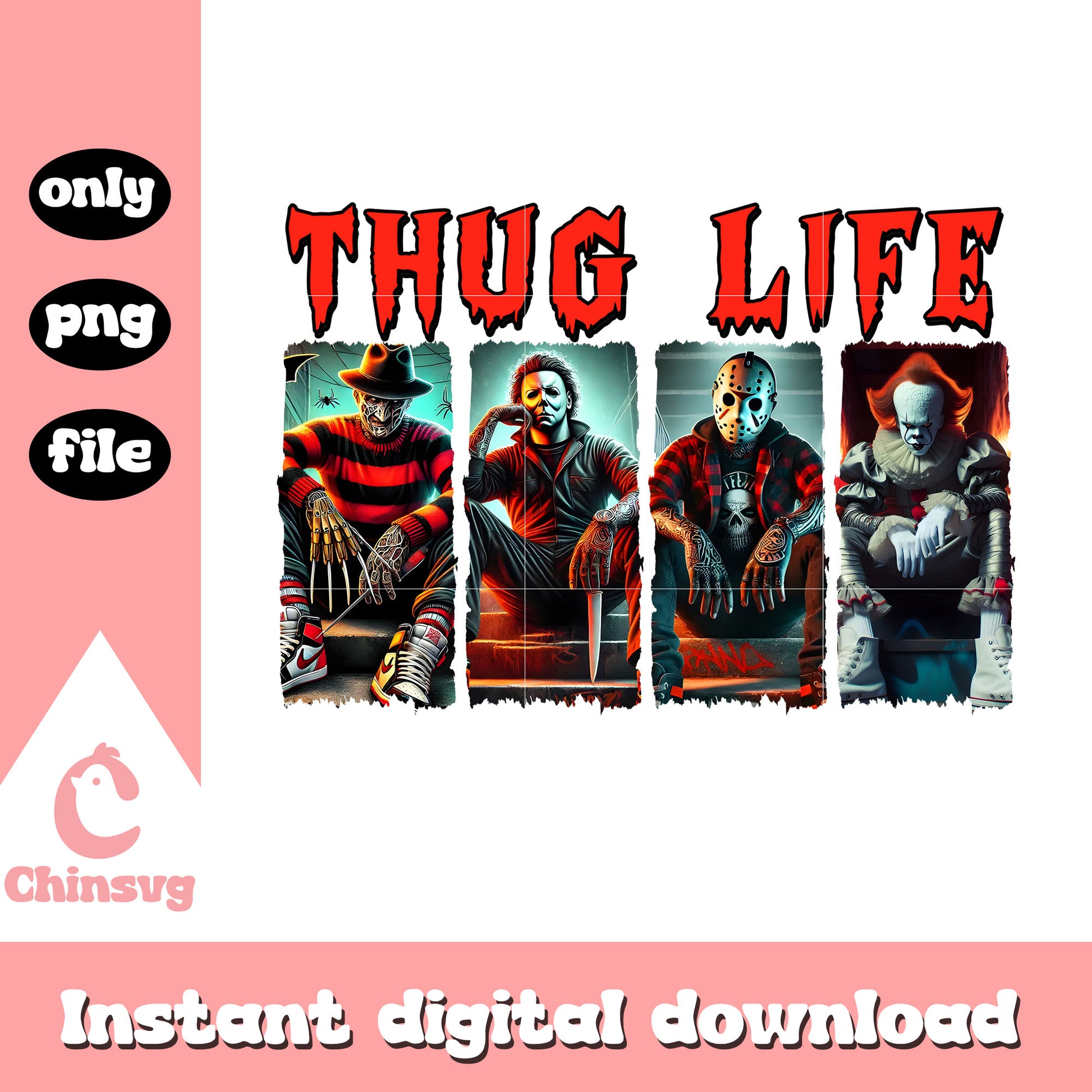 Horror characters thug life collage picture png, thug life meaning png