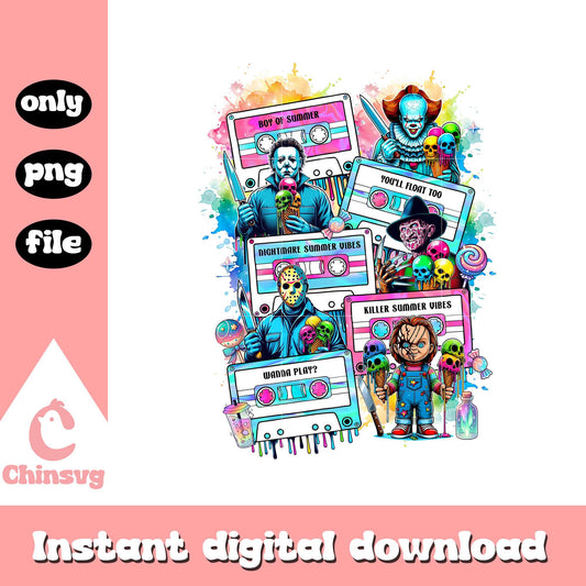 Horror characters watercolor design png, horror characters clipart png