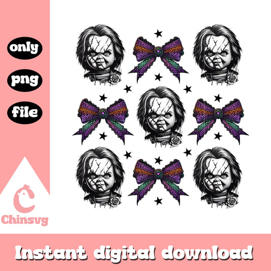 Horror coquette bow chucky halloween png, child's play movie png