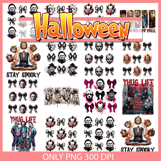 Horror face bow design halloween bundle png, horror movie​ png