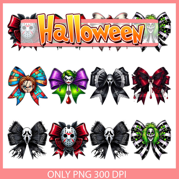 Horror face bow halloween design bundle png, halloween horror png Chinsvg