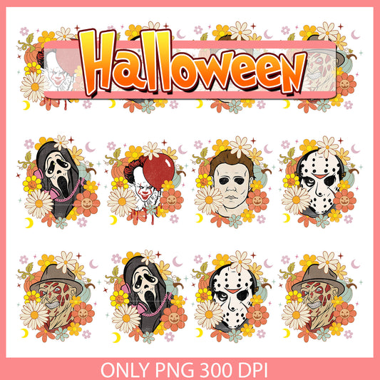Horror face flower halloween bunlde png, halloween horror​ png