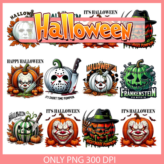 Horror face pumpkin happy halloween bundle png, horror faces​ png