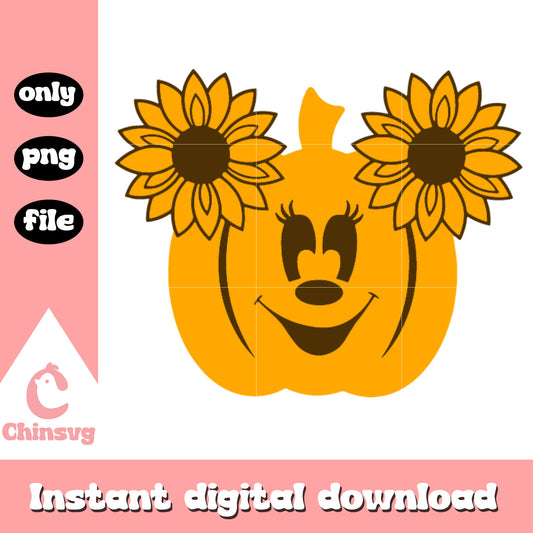 Horror face pumpkin with sunflower design png, pumpkins png