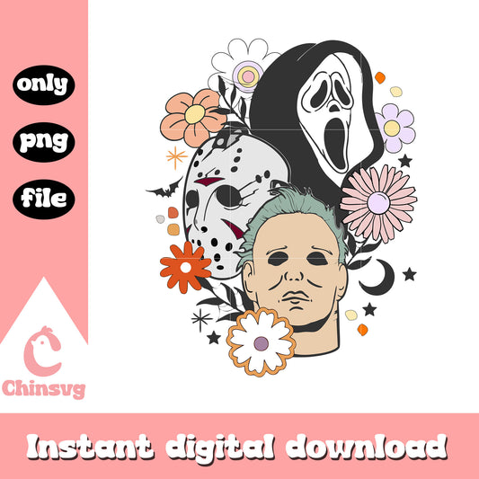 Horror floral spooky characters design png, horror characters png