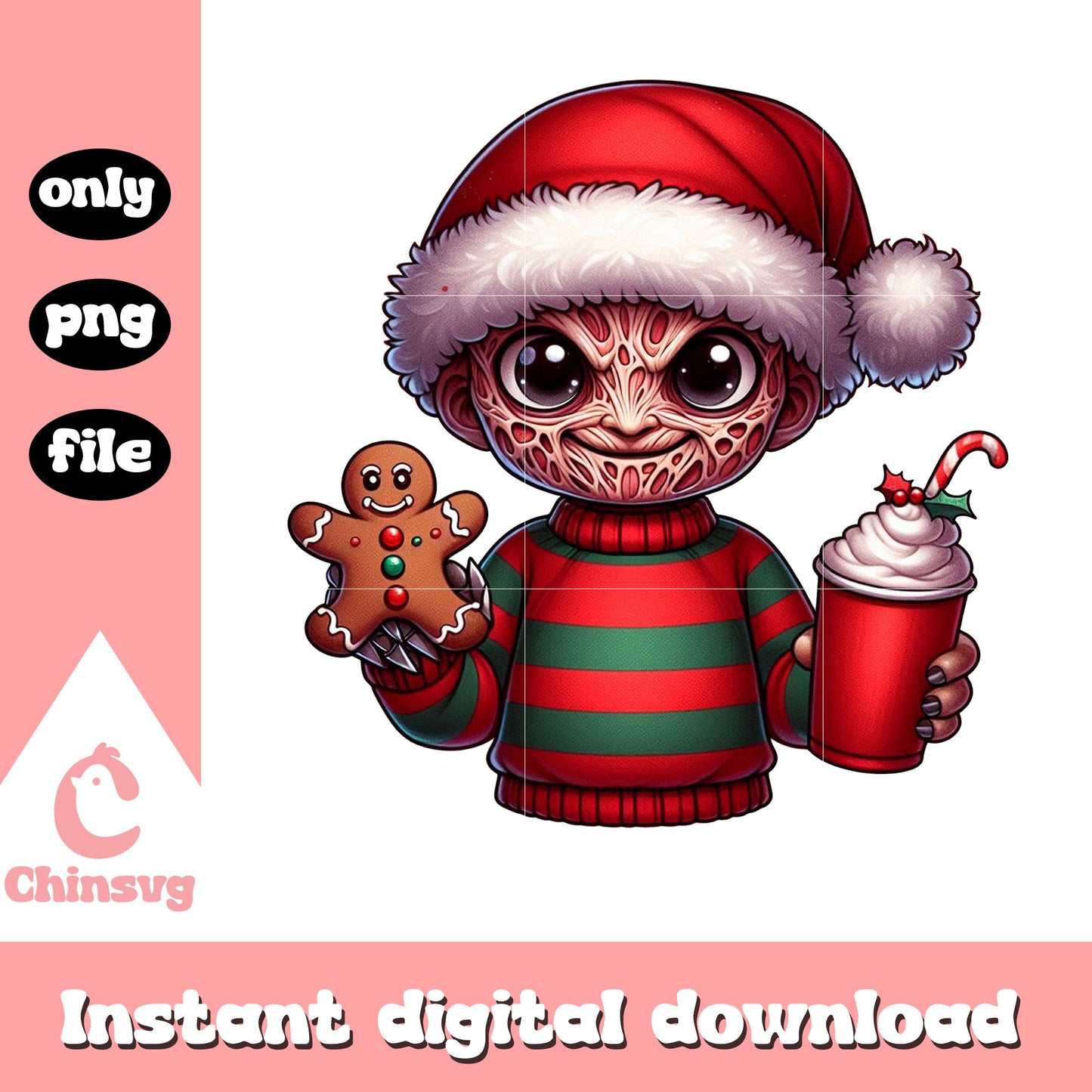 Horror freddy krueger christmas day png, christmas gingerbread png