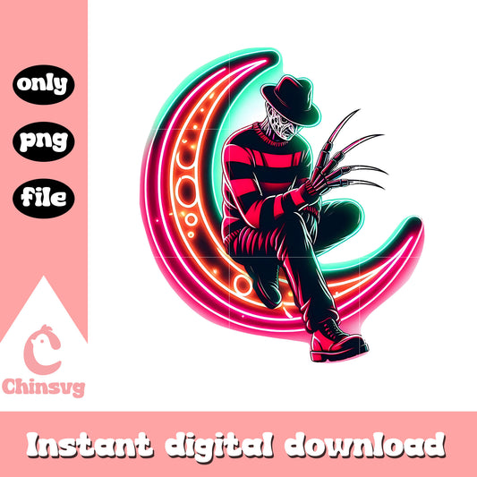 Horror freddy krueger neon halloween design png, happy halloween png