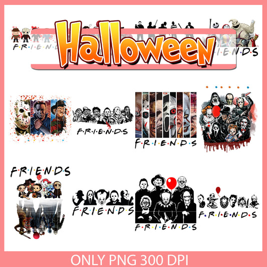 Horror friends halloween design bundle png, halloween horror​ png