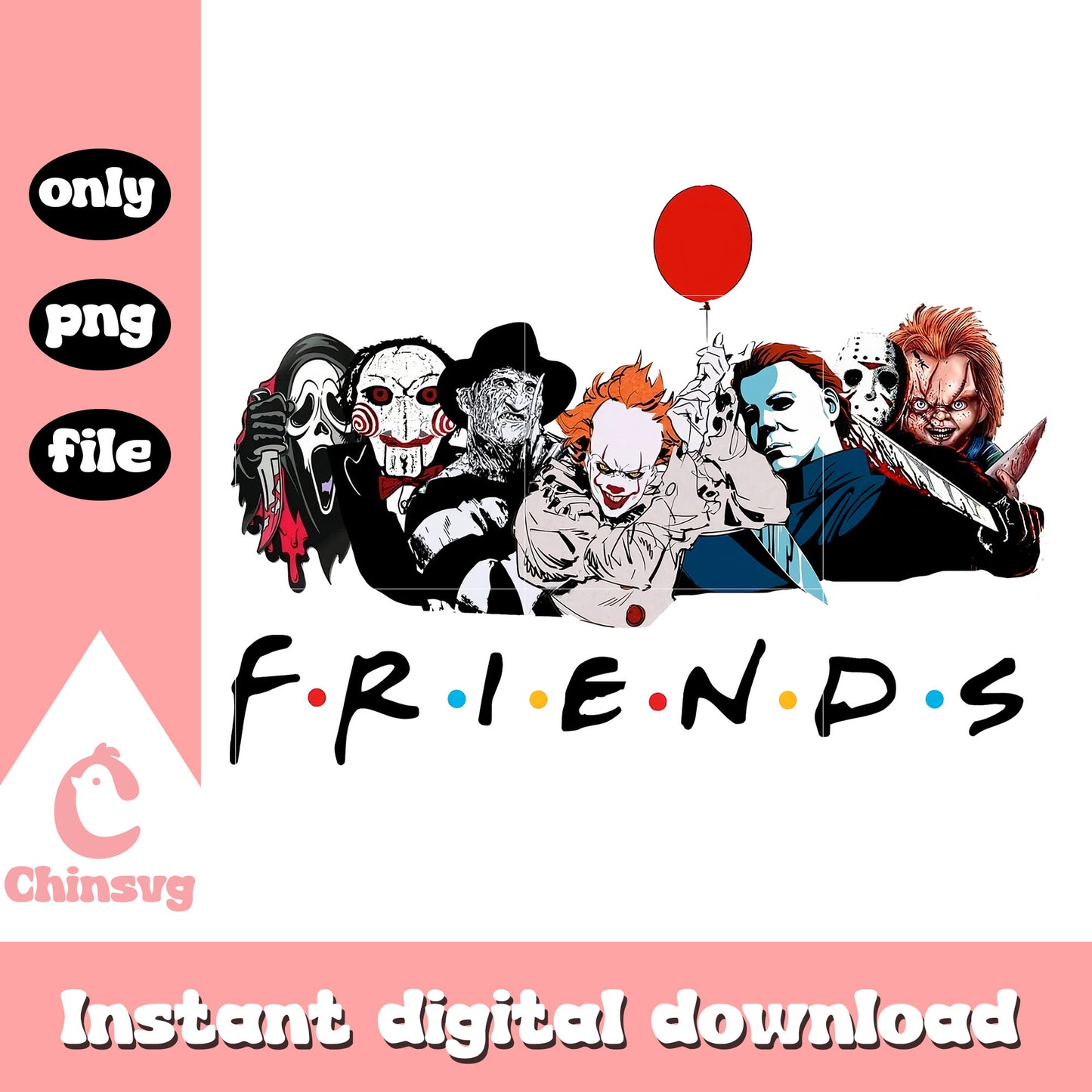 Horror friends halloween design png, scary halloween films png