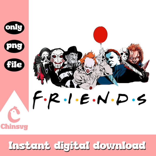 Horror friends halloween design png, scary halloween films png