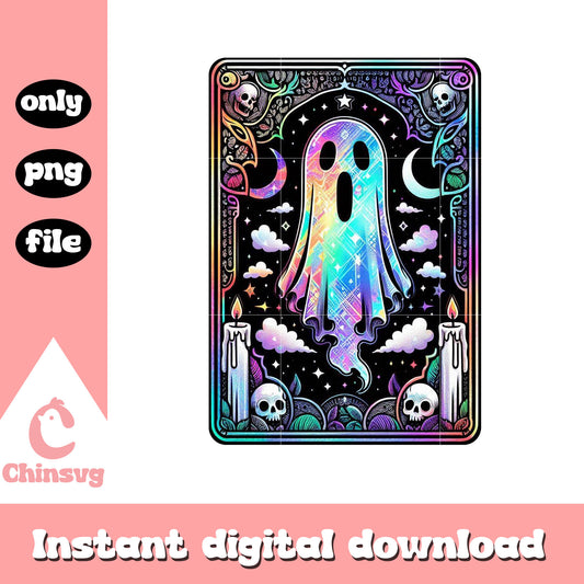 Horror ghost hovering tarot card png, ghost cute tarot card png