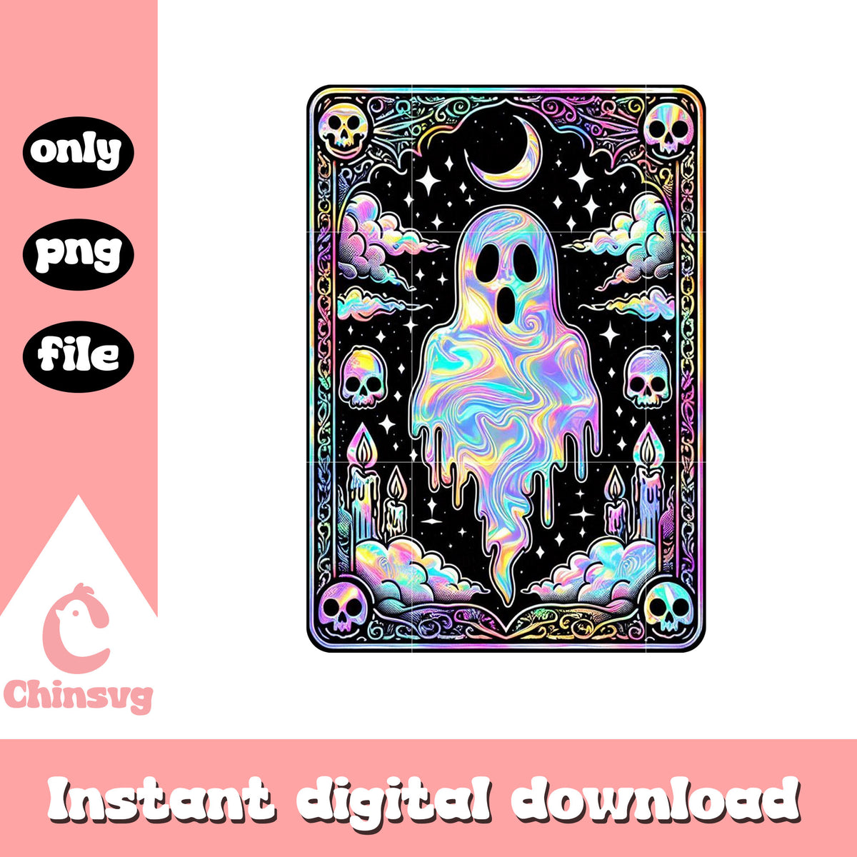 Horror ghost skull tarot card png, ghost hovering tarot card png