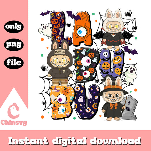 Horror halloween characters labubu costume png, halloween spirits png