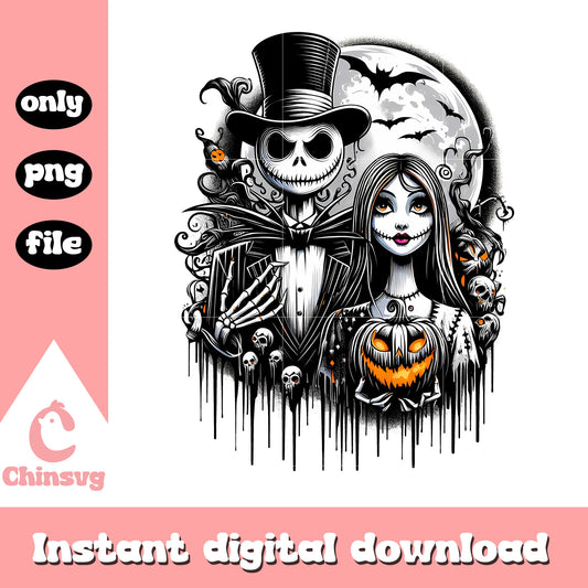 Horror halloween couple png, jack and sally png, halloween town png