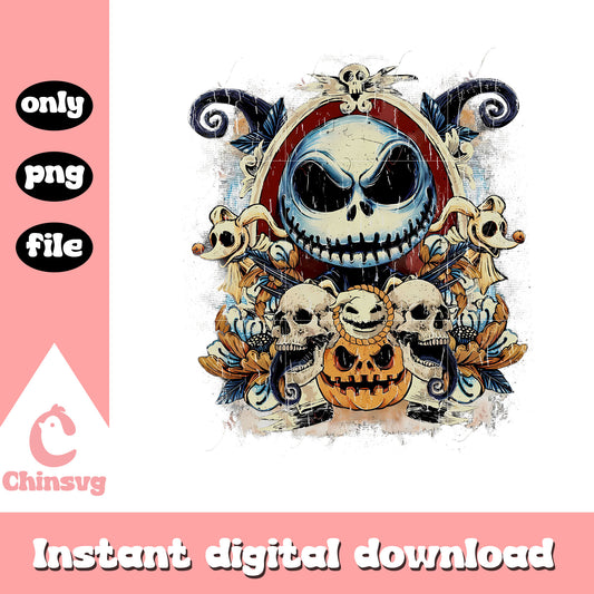 Horror halloween movie poster design png, jack skellington face png