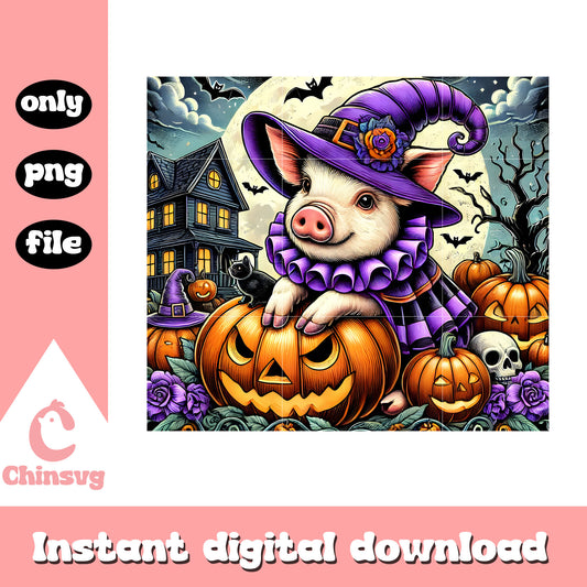Horror halloween pig design tumbler png, halloween clipart png