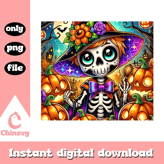 Horror halloween skeleton boy design tumbler png, skeleton halloween png