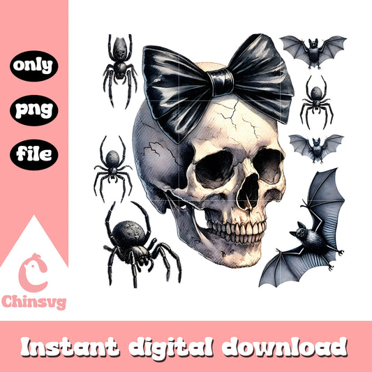 Horror halloween skull bow design png, horror skull art png