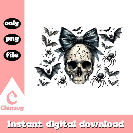 Horror halloween skull coquette bow drawing png, skull png