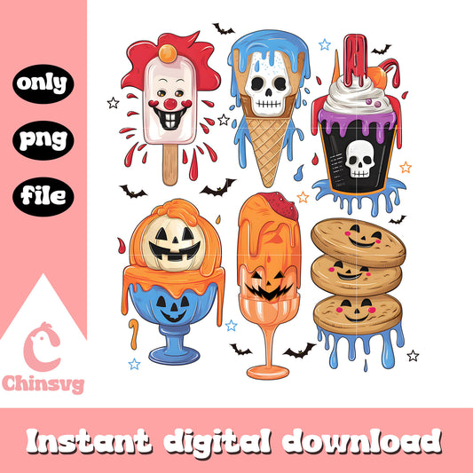 Horror halloween summer ice cream design png, trick or treat png