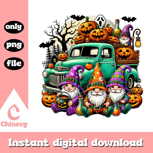Horror halloween truck design png, halloween gnomes png