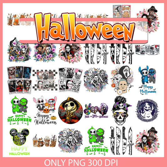 Horror happy halloween design bundle png, night before christmas​ png