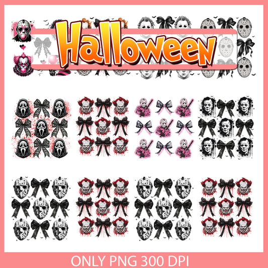 Horror head blood bow design bundle png, horror face​ png