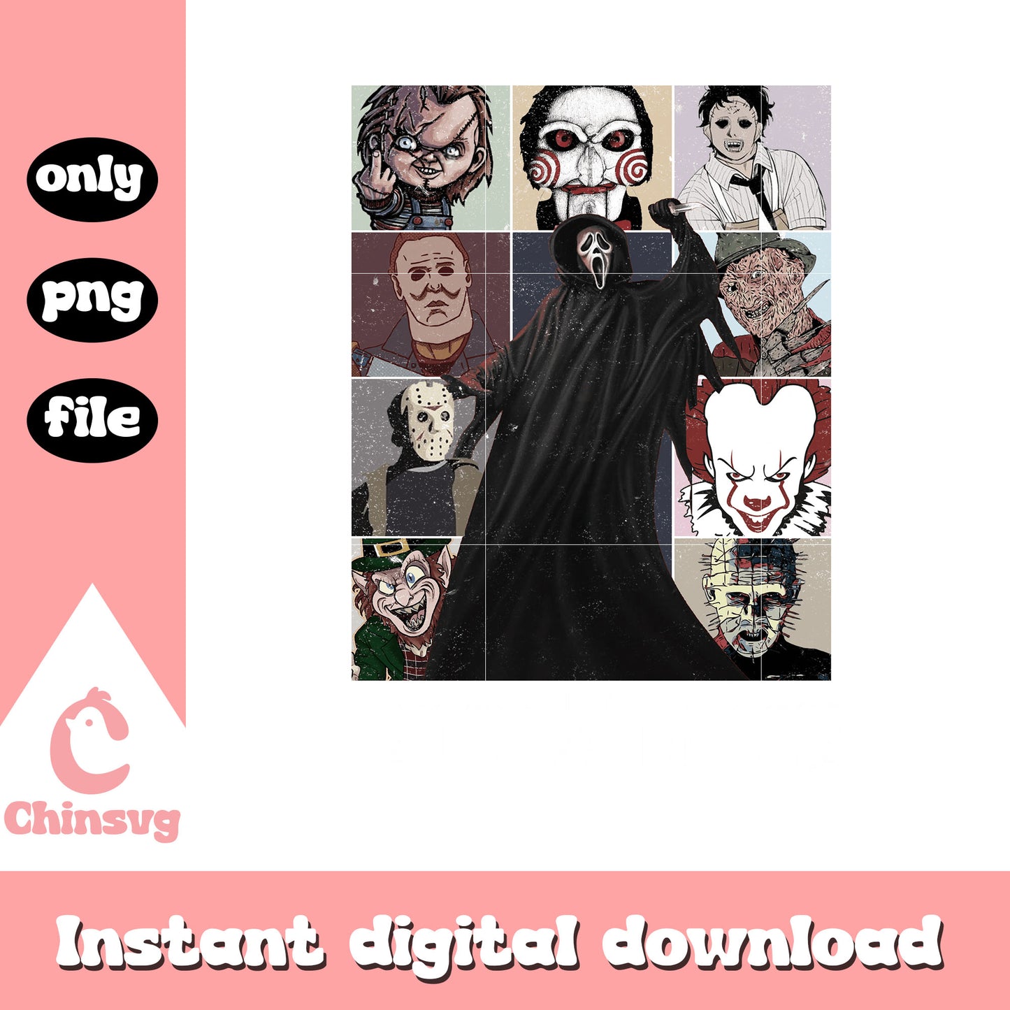 Horror killers happy halloween design png, scary films png